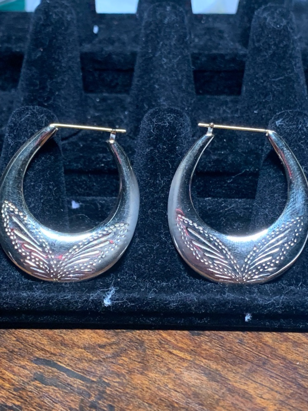 Silver Tone Engraved Hoop Earrings - Women's Jewelry